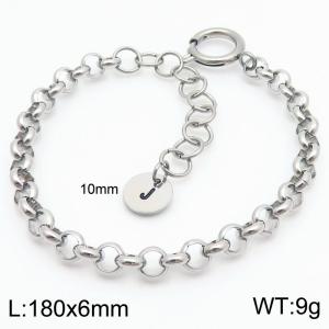 Stainless steel O-chain spring buckle steel color bracelet with letter tail tag - KB186399-Z