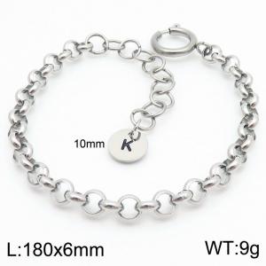 Stainless steel O-chain spring buckle steel color bracelet with letter tail tag - KB186400-Z