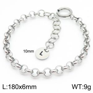 Stainless steel O-chain spring buckle steel color bracelet with letter tail tag - KB186401-Z