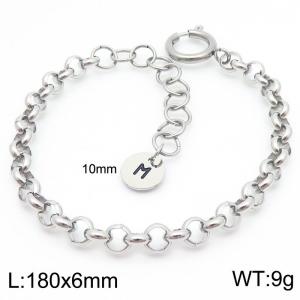 Stainless steel O-chain spring buckle steel color bracelet with letter tail tag - KB186402-Z