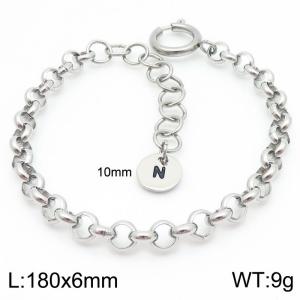 Stainless steel O-chain spring buckle steel color bracelet with letter tail tag - KB186403-Z