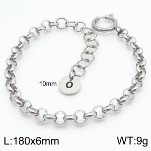 Stainless steel O-chain spring buckle steel color bracelet with letter tail tag - KB186404-Z