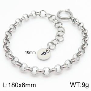 Stainless steel O-chain spring buckle steel color bracelet with letter tail tag - KB186405-Z