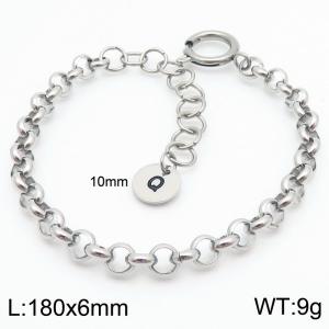 Stainless steel O-chain spring buckle steel color bracelet with letter tail tag - KB186406-Z