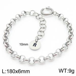 Stainless steel O-chain spring buckle steel color bracelet with letter tail tag - KB186407-Z