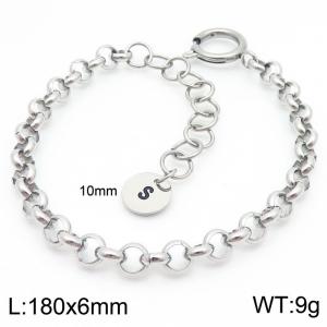 Stainless steel O-chain spring buckle steel color bracelet with letter tail tag - KB186408-Z