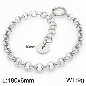 Stainless steel O-chain spring buckle steel color bracelet with letter tail tag - KB186409-Z