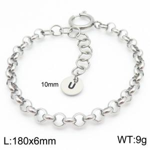 Stainless steel O-chain spring buckle steel color bracelet with letter tail tag - KB186410-Z