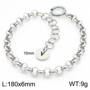 Stainless steel O-chain spring buckle steel color bracelet with letter tail tag - KB186411-Z