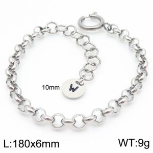 Stainless steel O-chain spring buckle steel color bracelet with letter tail tag - KB186412-Z