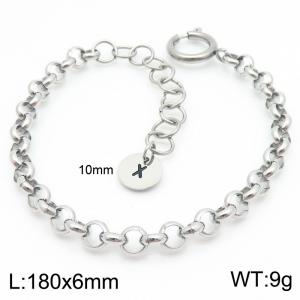 Stainless steel O-chain spring buckle steel color bracelet with letter tail tag - KB186413-Z