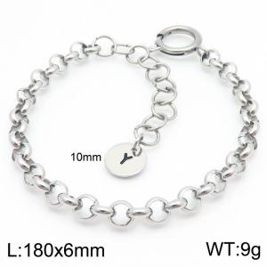 Stainless steel O-chain spring buckle steel color bracelet with letter tail tag - KB186414-Z