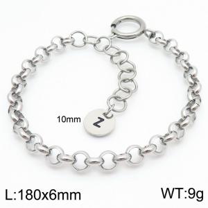 Stainless steel O-chain spring buckle steel color bracelet with letter tail tag - KB186415-Z