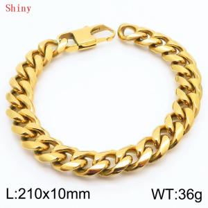 Simple stainless steel round ground Cuban chain polished bracelet - KB186434-Z