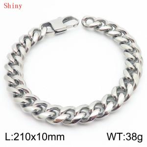 Simple stainless steel round ground Cuban chain polished bracelet - KB186435-Z