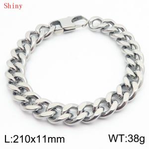 11mm minimalist stainless steel double-sided ground Cuban chain polished bracelet - KB186438-Z