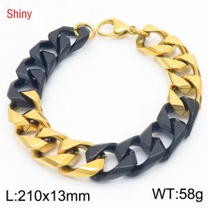 Mixed Color 13mm Stainless Steel Cuban Chain Bracelet Punk 18k Gold Black Plated High Polished Chunky Link Men Jewelry - KB186549-Z