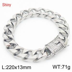 Fashion Stainless Steel Urban Jewelry Mens Cuban Link Bracelet hip hop Zircon Clasp Mens Bracelets - KB186556-Z