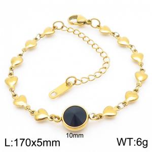 Classic Round Black Stone Pendant Heart Chain Charm 18K Gold Stainless Steel Adjustable Bracelets - KB186595-Z