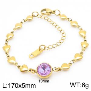 Classic Round Purple Stone Pendant Heart Chain Charm 18K Gold Stainless Steel Adjustable Bracelets - KB186596-Z