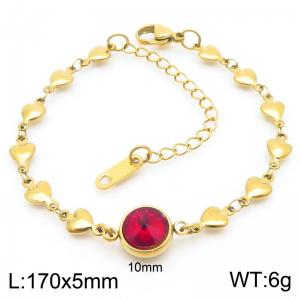 Classic Round Red Stone Pendant Heart Chain Charm 18K Gold Stainless Steel Adjustable Bracelets - KB186597-Z