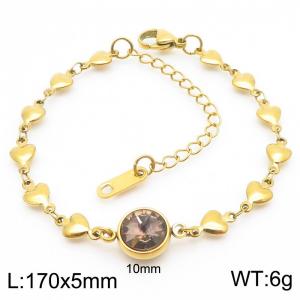 Classic Round Stone Pendant Heart Chain Charm 18K Gold Stainless Steel Adjustable Bracelets - KB186600-Z