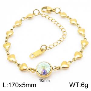 Classic Round Refraction Stone Pendant Heart Chain Charm 18K Gold Stainless Steel Adjustable Bracelets - KB186601-Z