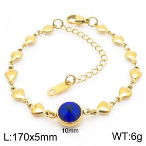 Classic Round Blue Stone Pendant Heart Chain Charm 18K Gold Stainless Steel Adjustable Bracelets - KB186602-Z