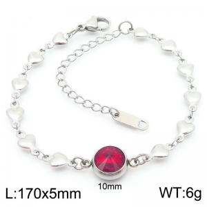 Classic Fashion Red Stone Pendant Heart Chain Charm Stainless Steel Adjustable Bracelets - KB186604-Z