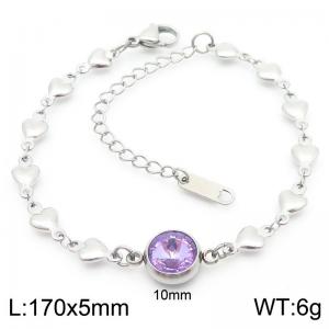 Classic Fashion Purple Black Stone Pendant Heart Chain Charm Stainless Steel Adjustable Bracelets - KB186605-Z