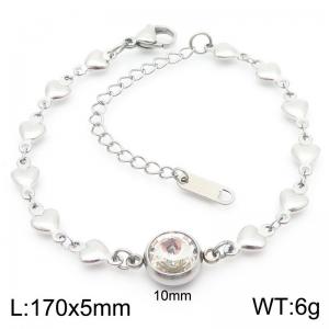 Classic Fashion Round Transparent Stone Pendant Heart Chain Charm Stainless Steel Adjustable Bracelets - KB186607-Z