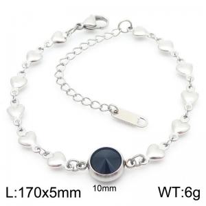 Classic Fashion Round Black Stone Pendant Heart Chain Charm Stainless Steel Adjustable Bracelets - KB186608-Z