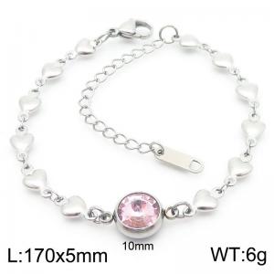 Classic Fashion Pink Black Stone Pendant Heart Chain Charm Stainless Steel Adjustable Bracelets - KB186609-Z