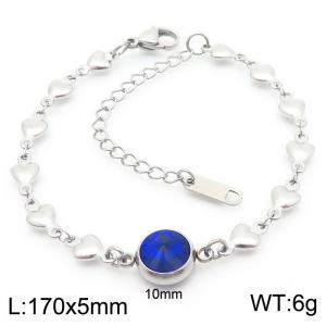 Classic Fashion Round Blue Stone Pendant Heart Chain Charm Stainless Steel Adjustable Bracelets - KB186610-Z