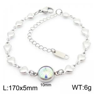 Classic Fashion Round Refraction Stone Pendant Heart Chain Charm Stainless Steel Adjustable Bracelets - KB186611-Z