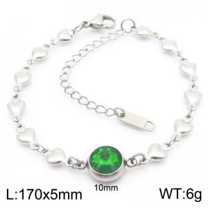 Classic Fashion Round Green Stone Pendant Heart Chain Charm Stainless Steel Adjustable Bracelets - KB186612-Z