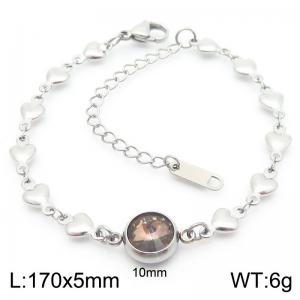 Classic Fashion Round Stone Pendant Heart Chain Charm Stainless Steel Adjustable Bracelets - KB186613-Z