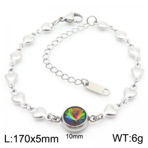 Classic Fashion Round Colorful Stone Pendant Heart Chain Charm Stainless Steel Adjustable Bracelets - KB186614-Z