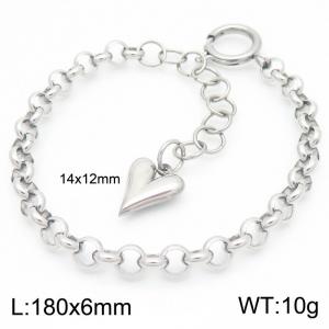 Stainless Steel O Link Chain Bracelet For Women Simple Holling Heart Charm Jewelry - KB186645-Z