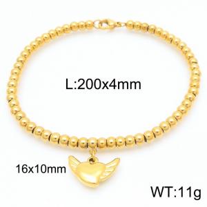 Stainless Steel Beaded Chain Bracelet For Women Polished Simple Wings Love Heart Gold Color Jewelry - KB186652-Z