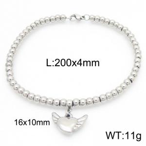 Stainless Steel Beaded Chain Bracelet For Women Polished Simple Wings Love Heart Jewelry - KB186653-Z