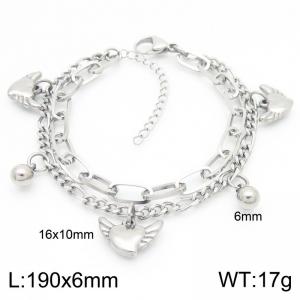 Double Chain Heart & Ball Charm Bracelet For Women Stainless Steel Jewelry - KB186657-Z