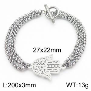 Three Chain Palm Charms Stainless Steel Bracelet For Women Simple OT Clasp Polished Trendy Jewelry - KB186706-Z