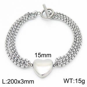 Three Chain Heart Charms Stainless Steel Bracelet For Women Simple OT Clasp Polished Trendy Jewelry - KB186710-Z