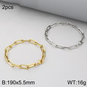 Fashionable Titanium Steel Long Square Wire Chain Bracelet, Steel and Gold Two Piece Set - KB186735-Z