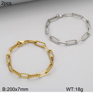 Fashion titanium one-to-one Fried Dough Twists square wire chain bracelet, steel and gold two-piece set - KB186744-Z