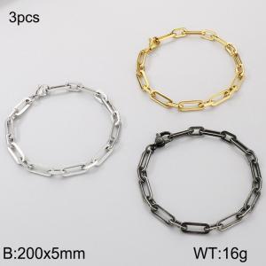 Fashion Titanium One to One Square Wire Chain Bracelet, Steel, Gold, and Retro Black Three Piece Set - KB186745-Z