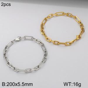 Fashionable titanium steel three to one square wire chain bracelet, steel and gold two-piece set - KB186746-Z