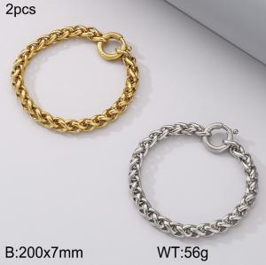 Fashionable Titanium Steel Flower Basket Chain Serpentine Spring Buckle Bracelet, Steel and Gold Two Piece Set - KB186747-Z