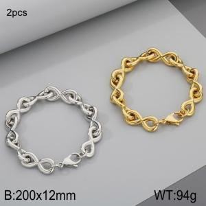 Fashion titanium steel 12mm infinite symbol 8-shaped bracelet, steel and gold two-piece set - KB186749-Z